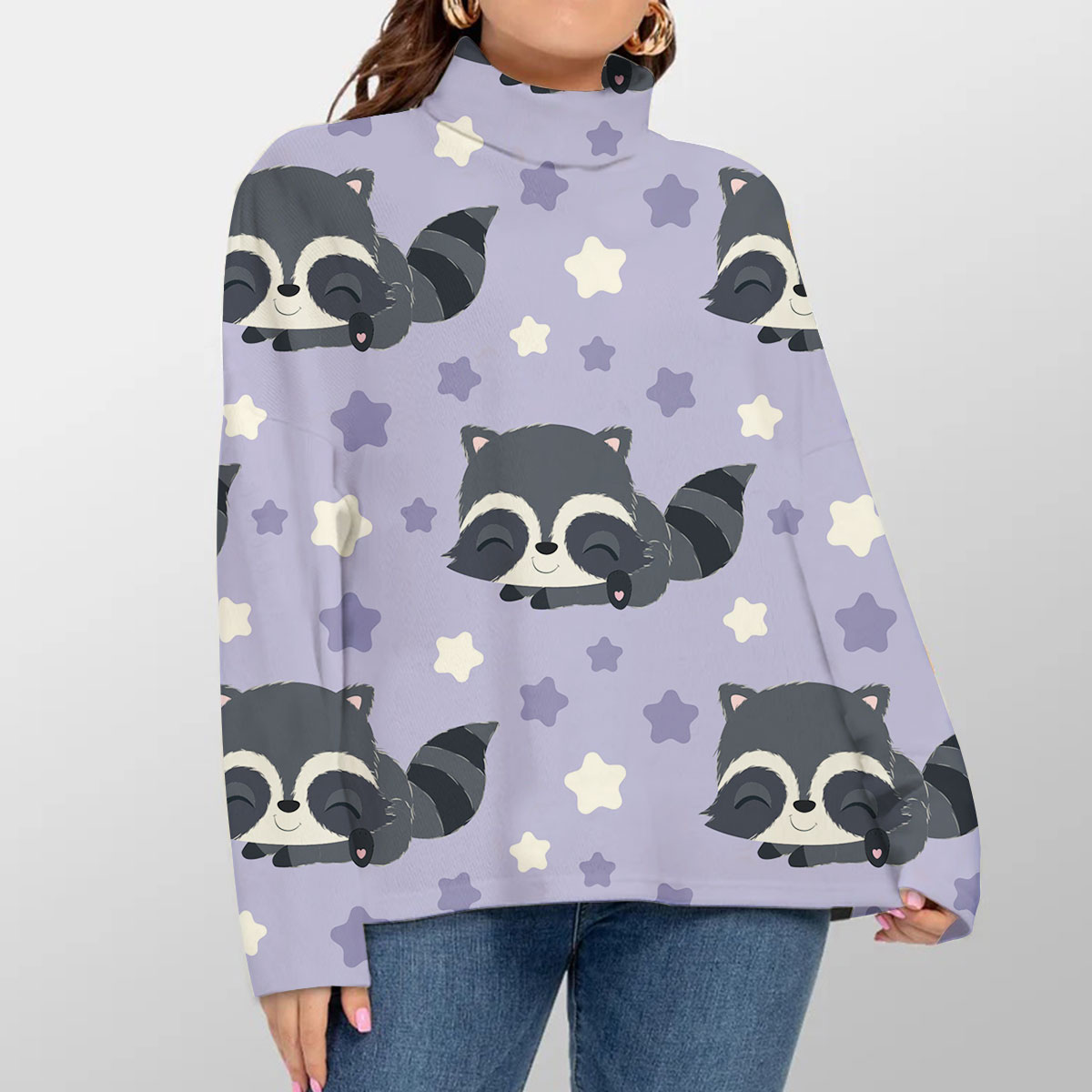 Purple Star Raccoon Turtleneck Sweater