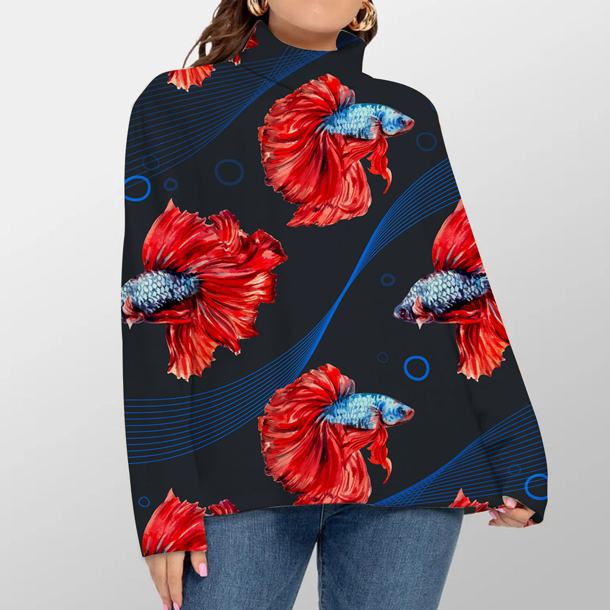 Red Betta Fish Monogram Turtleneck Sweater