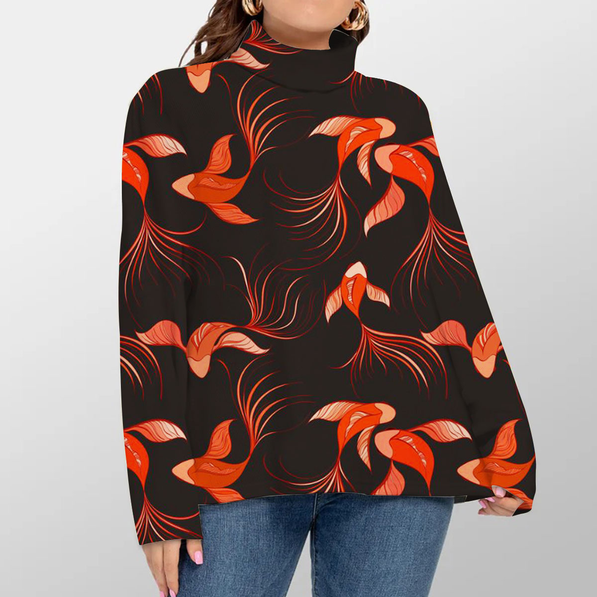 Red Koi Fish Turtleneck Sweater