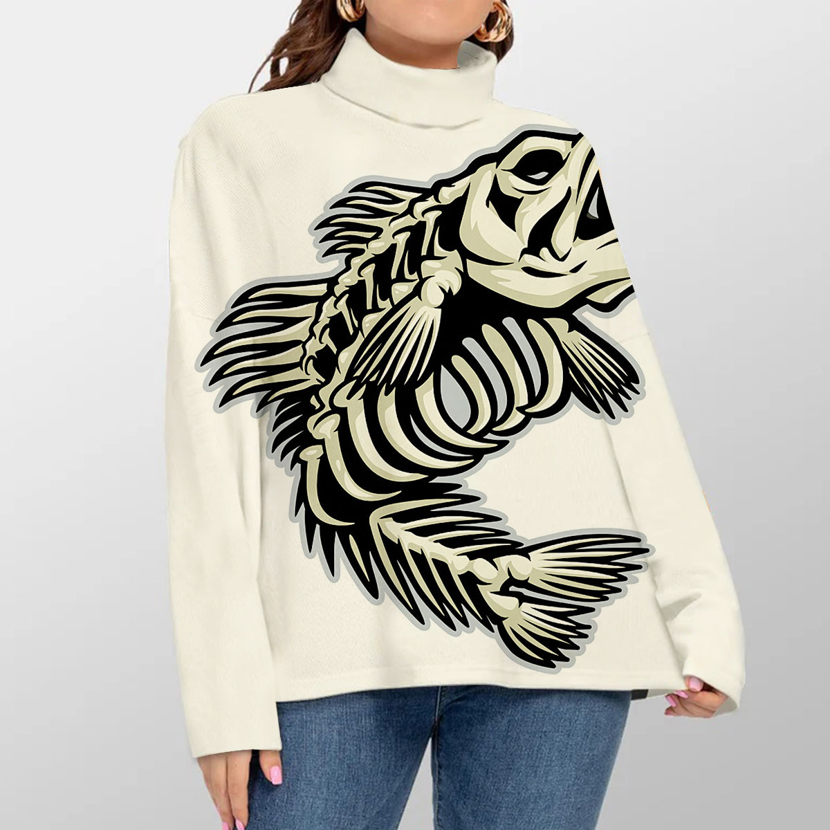 Skeleton Bass Fish Turtleneck Sweater