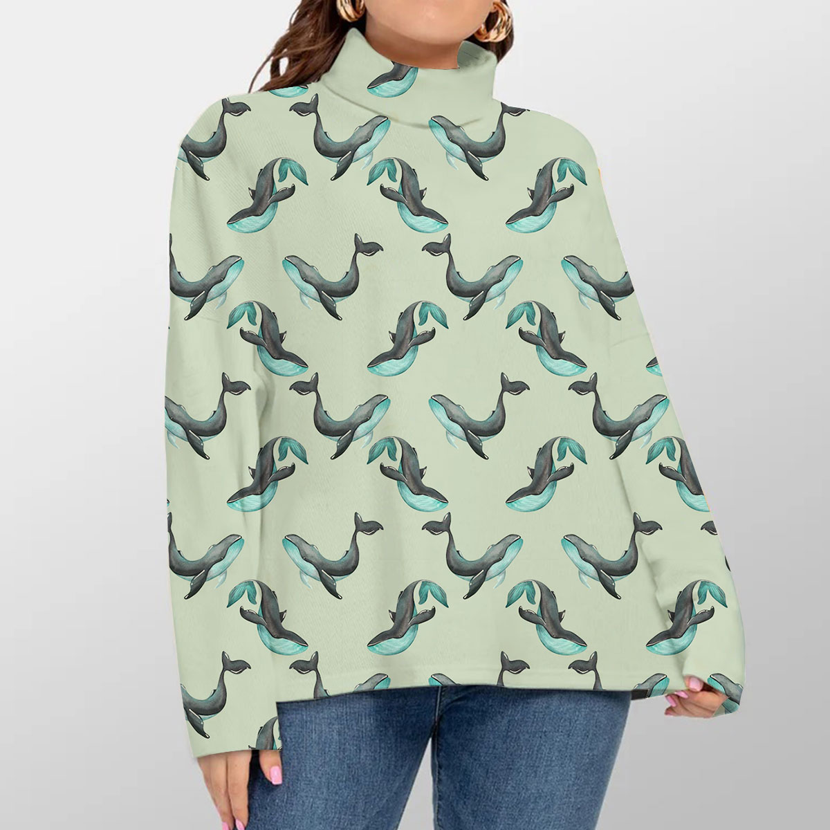 Sparkling Blue Whale Turtleneck Sweater