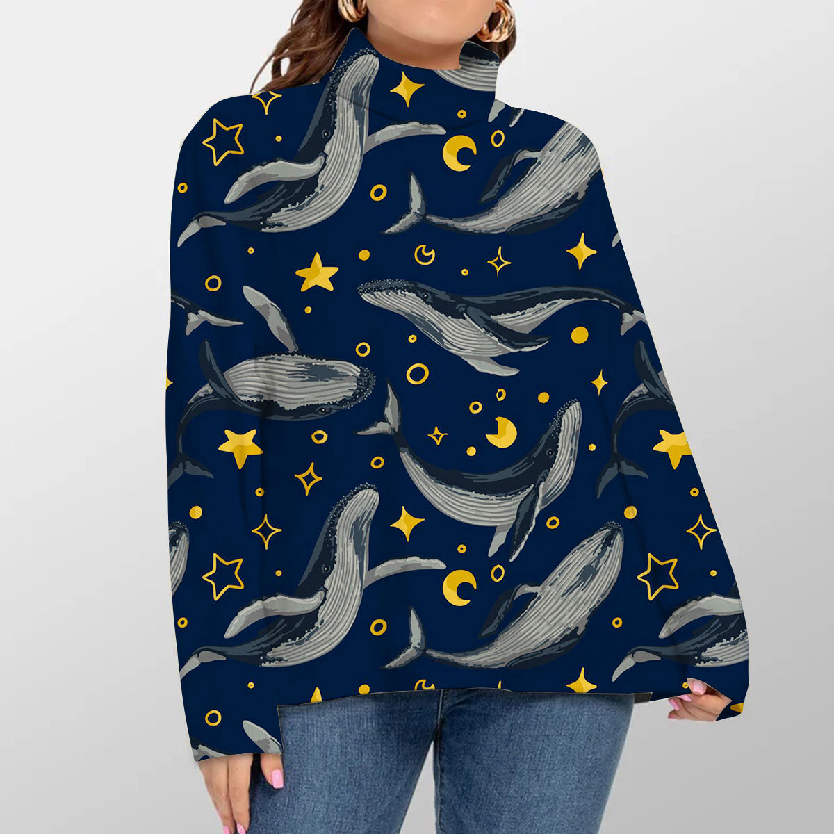 Starlight Blue Whale Turtleneck Sweater