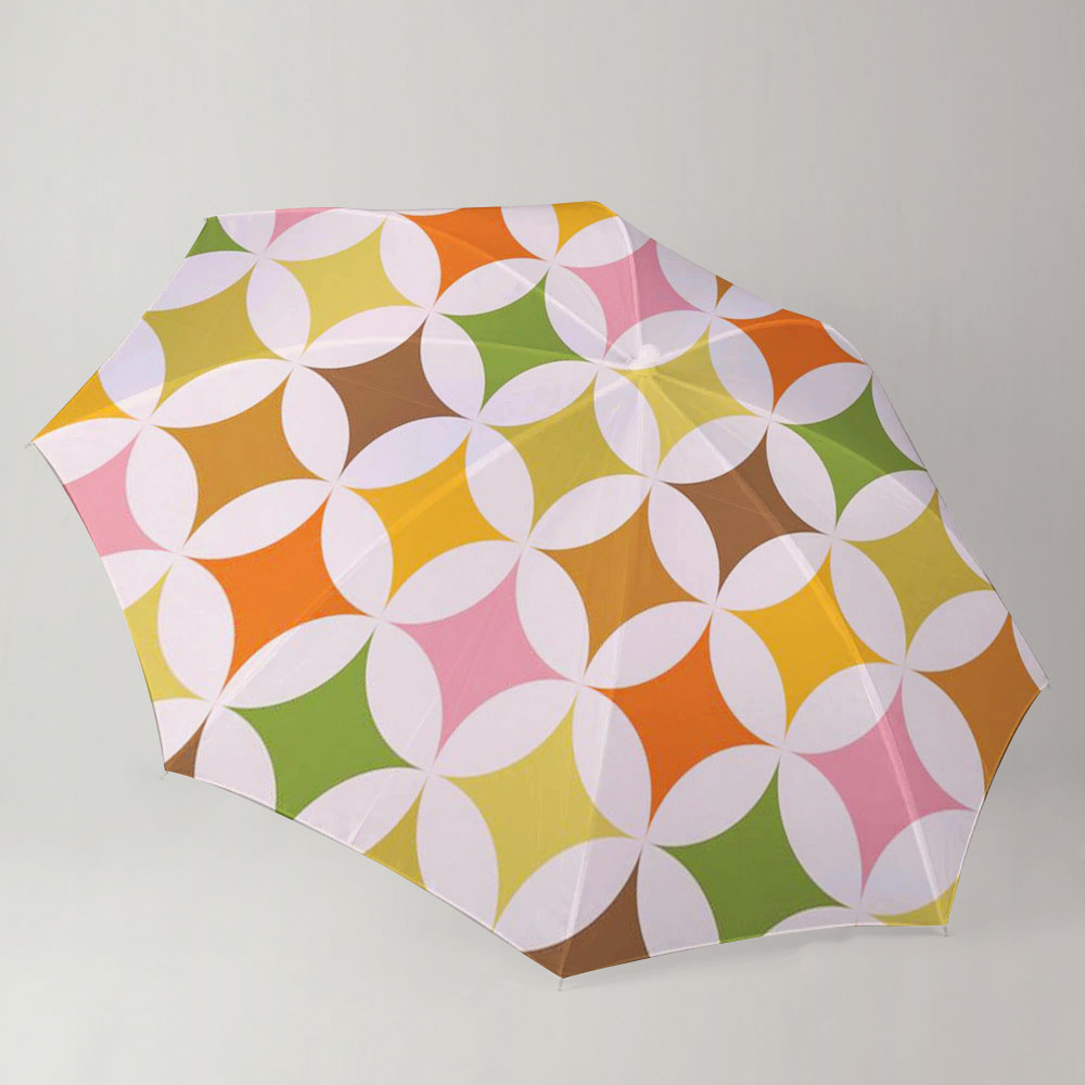 Mid Century Modern Colorful Starburst On White Circles Umbrella
