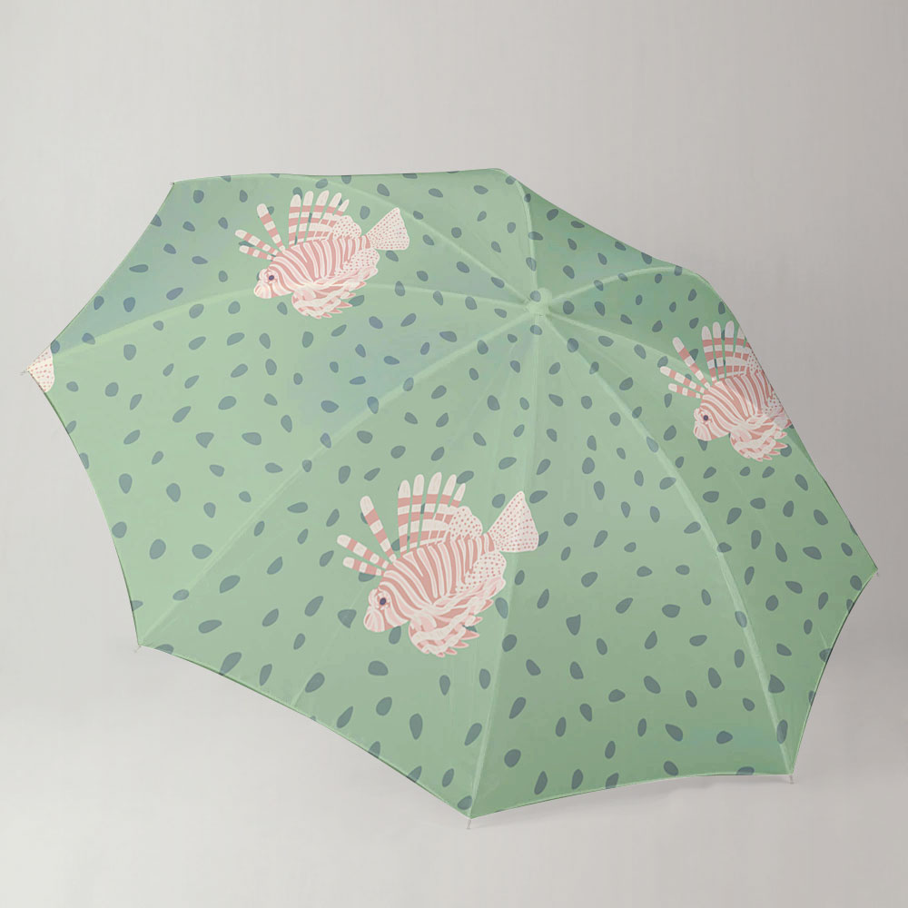 Pink Lionfish On Green Umbrella