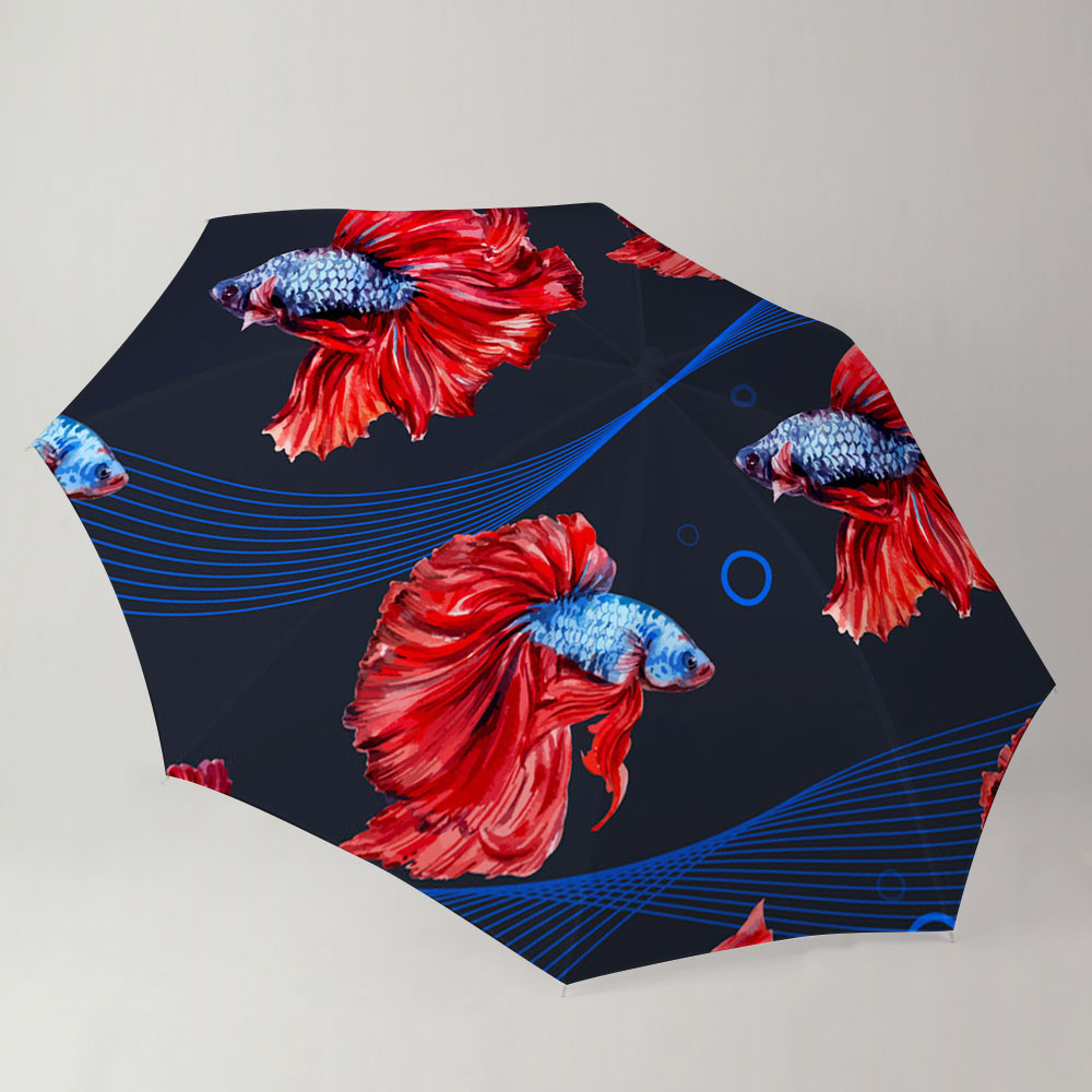 Red Betta Fish Monogram Umbrella