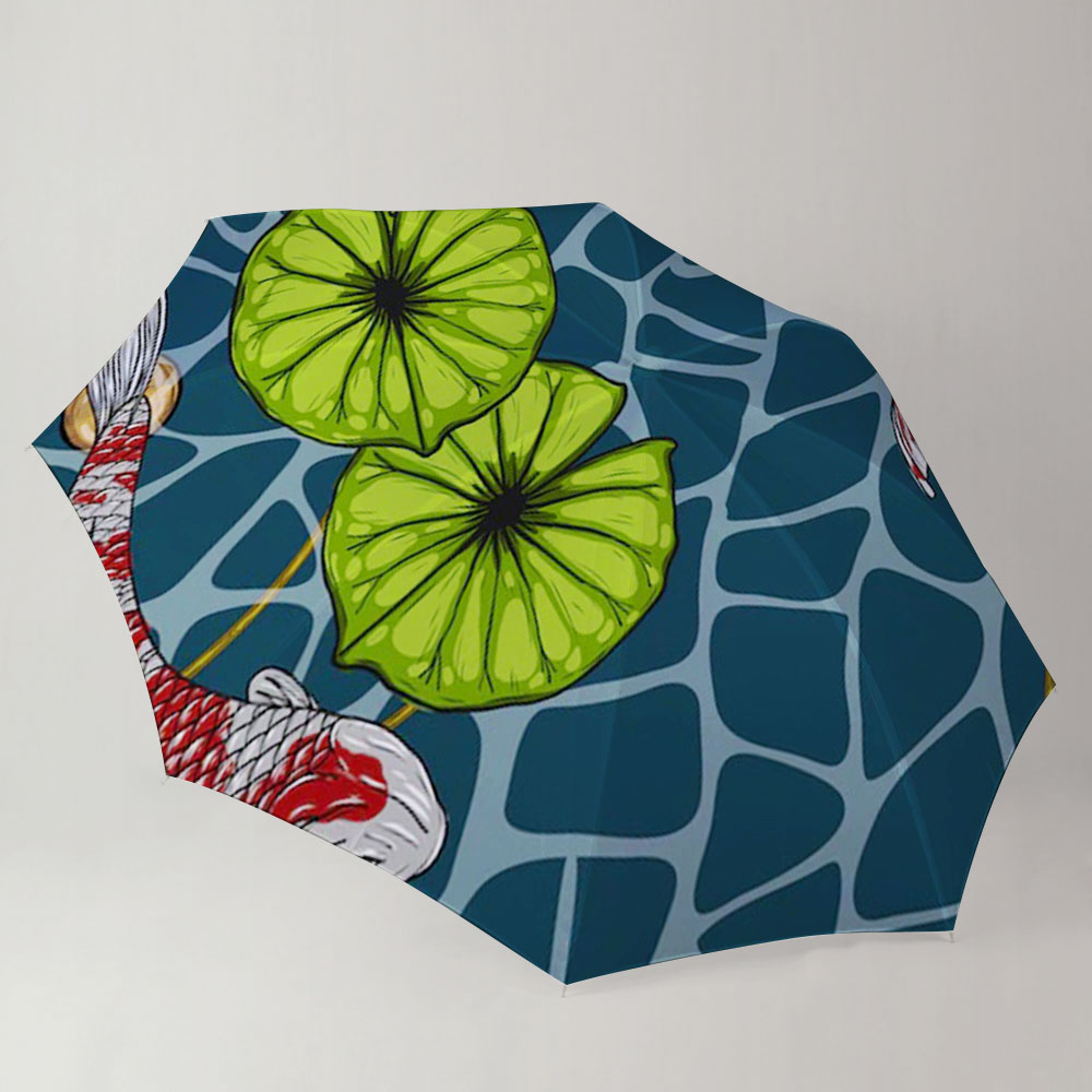 Red Koi Fish Lotus Umbrella