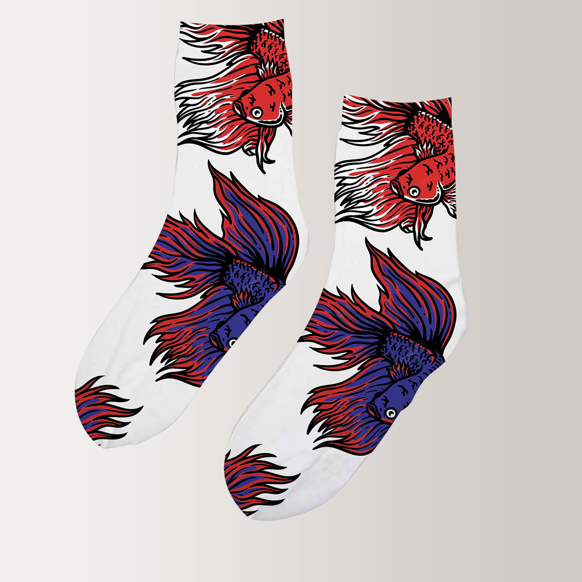 Red Purple Betta Fish 3D Socks