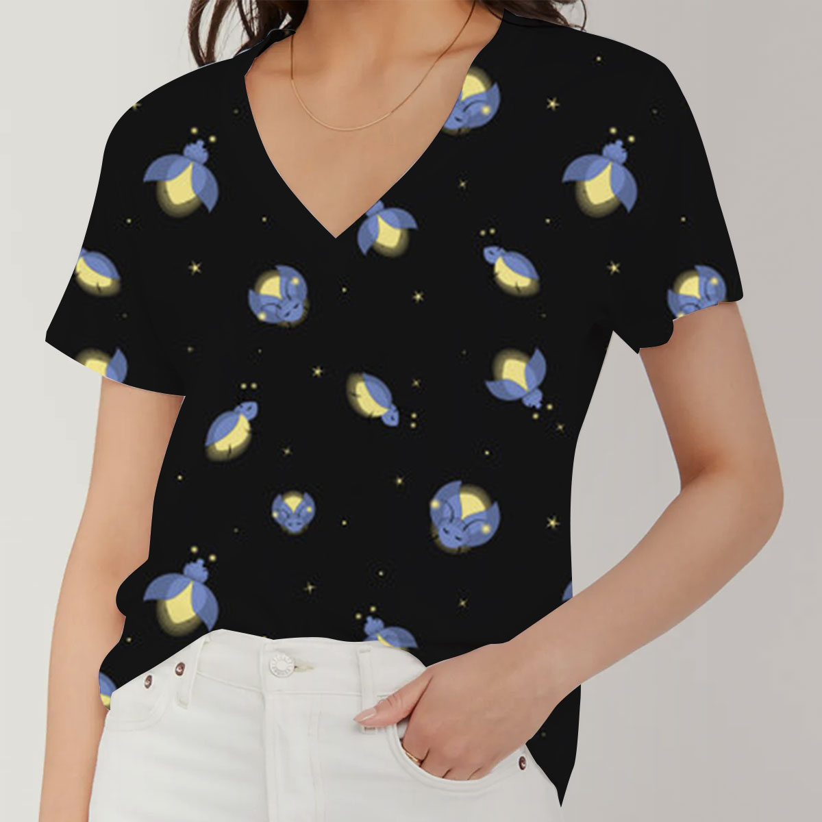 Nightime Fireflies V-Neck Women's T-Shirt