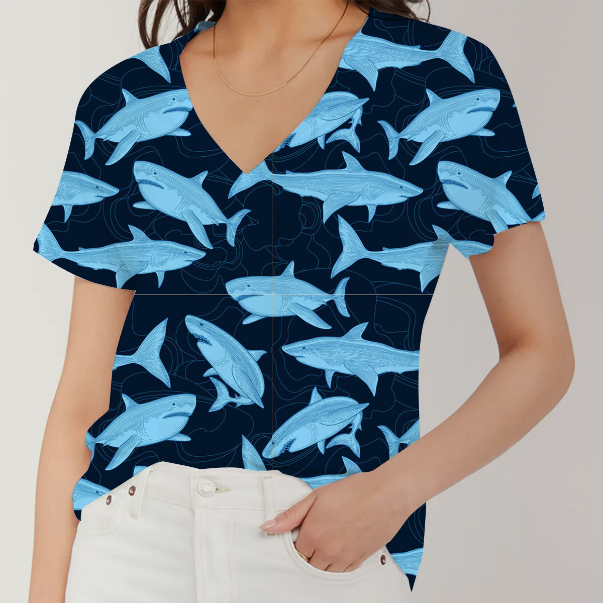 Ocean Great White Shark V-Neck Women's T-Shirt