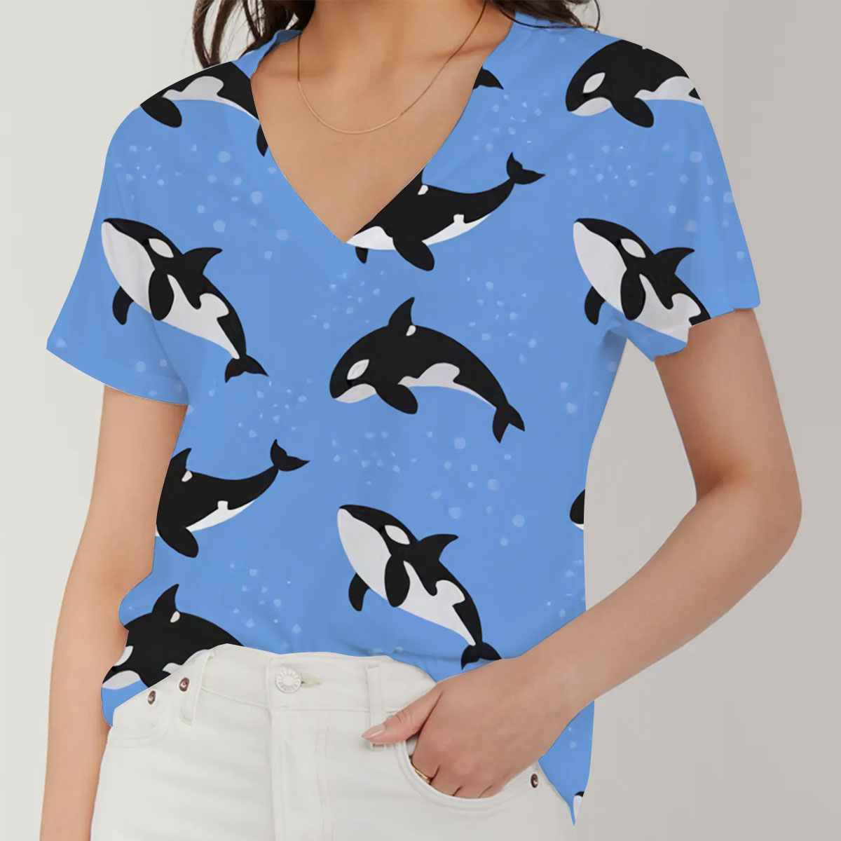 Ocean Orca Whale V-Neck Women's T-Shirt