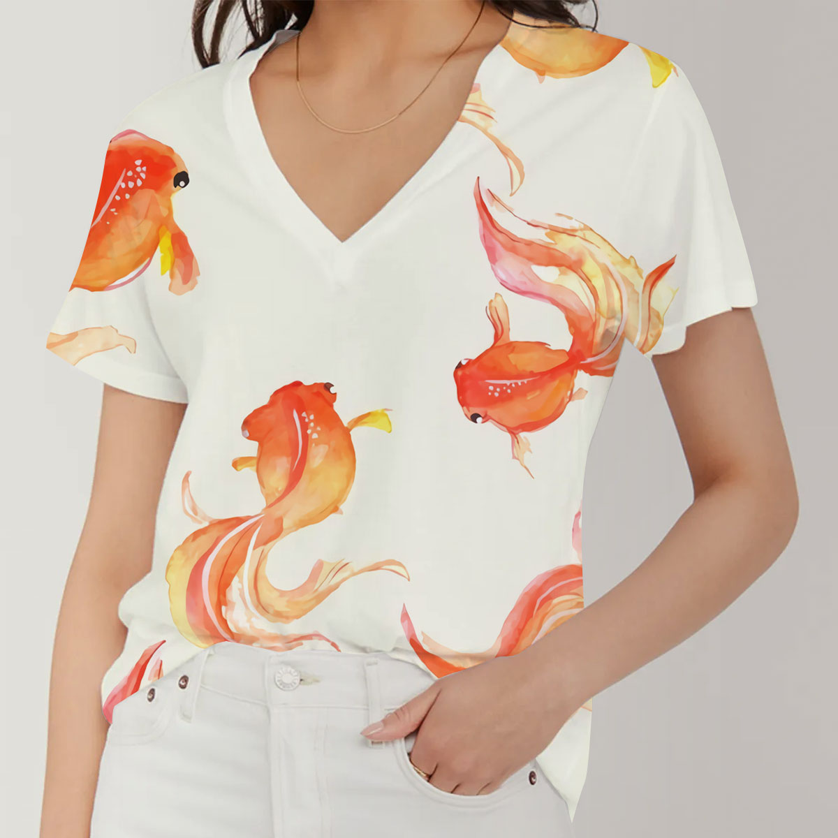 Orange Goldfish V-Neck Women's T-Shirt