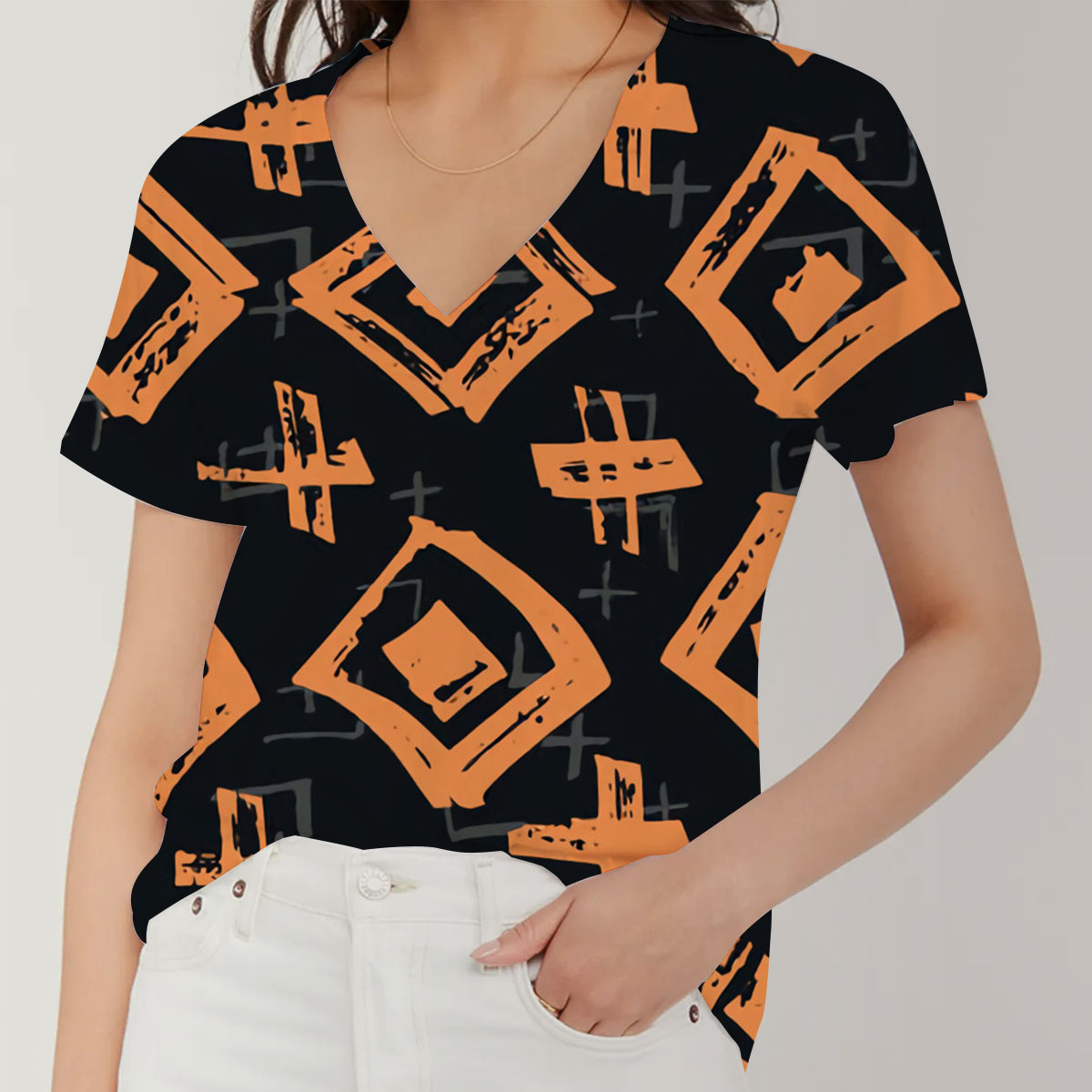Orange Wabi Sabi V-Neck Women's T-Shirt