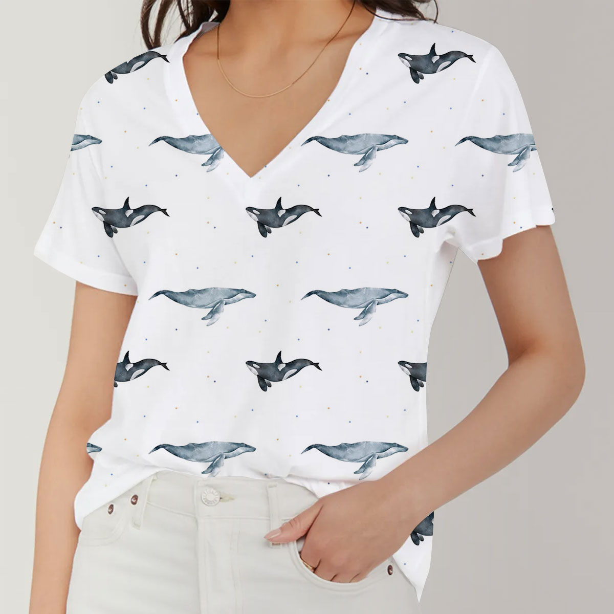 Orca And Whale V-Neck Women's T-Shirt
