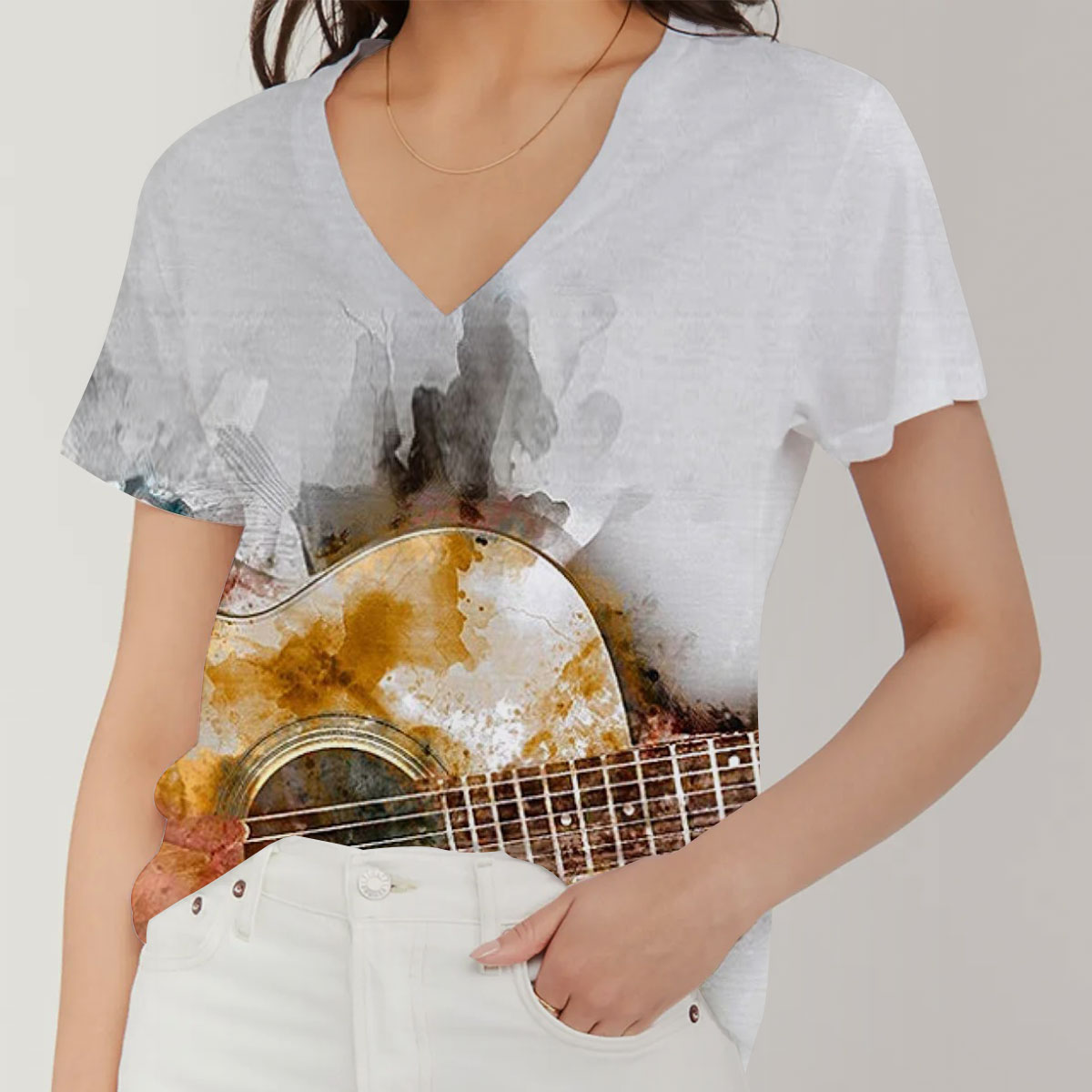 Playing Guitar V-Neck Women's T-Shirt