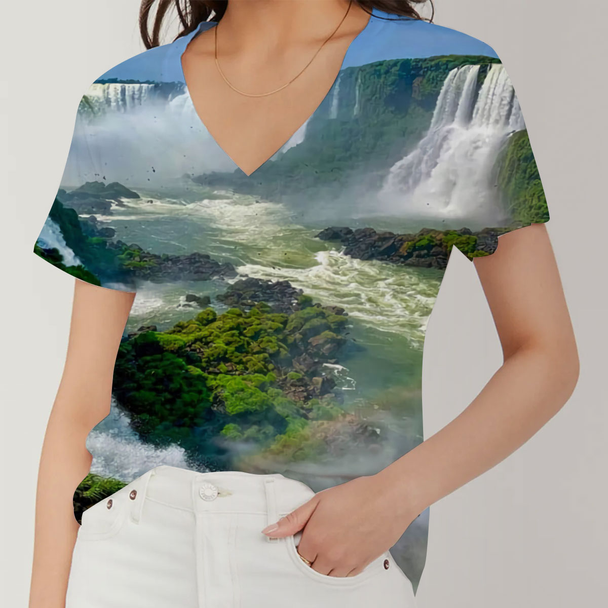 Rainbow Over Iguazu Falls V-Neck Women's T-Shirt