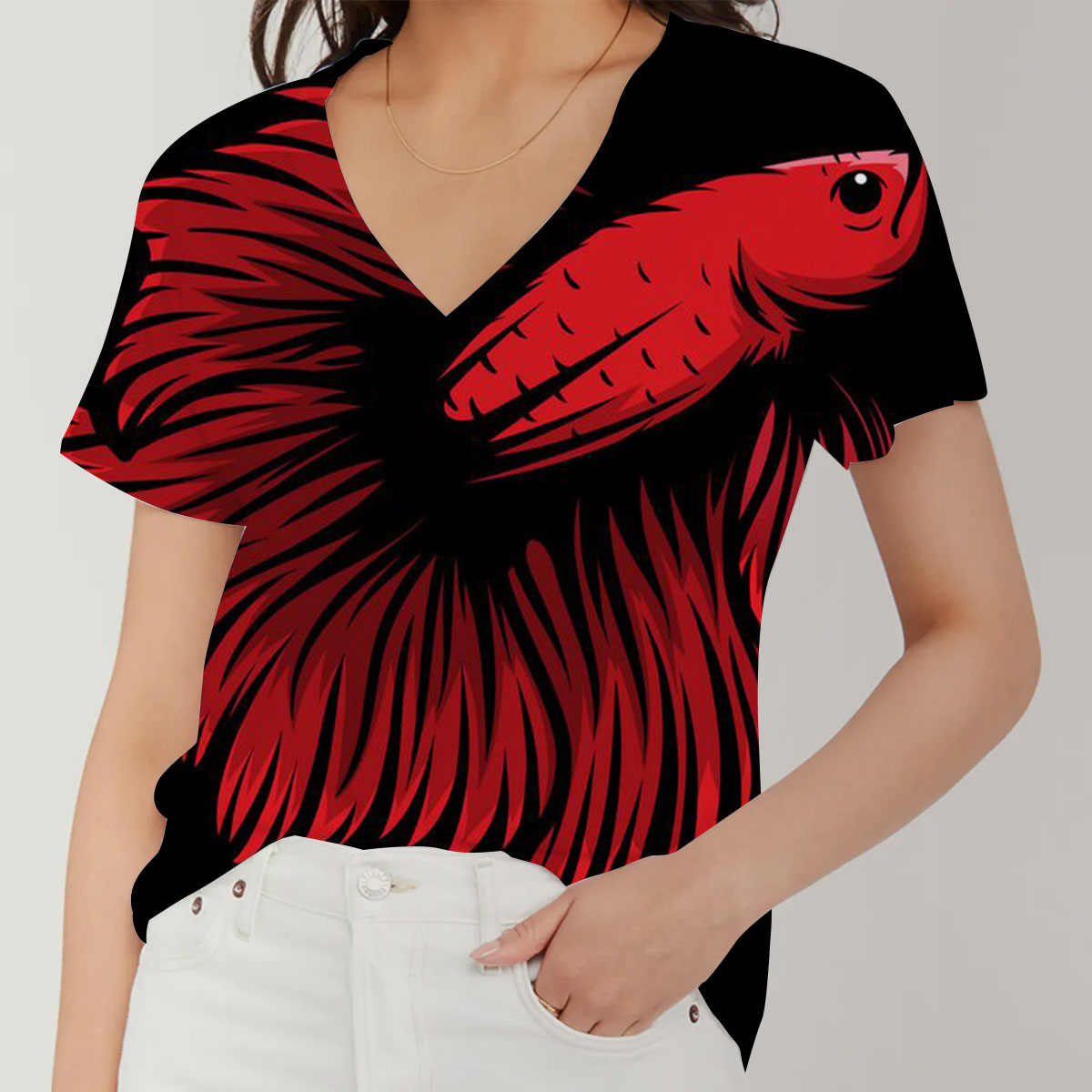 Red Betta Fish V-Neck Women's T-Shirt