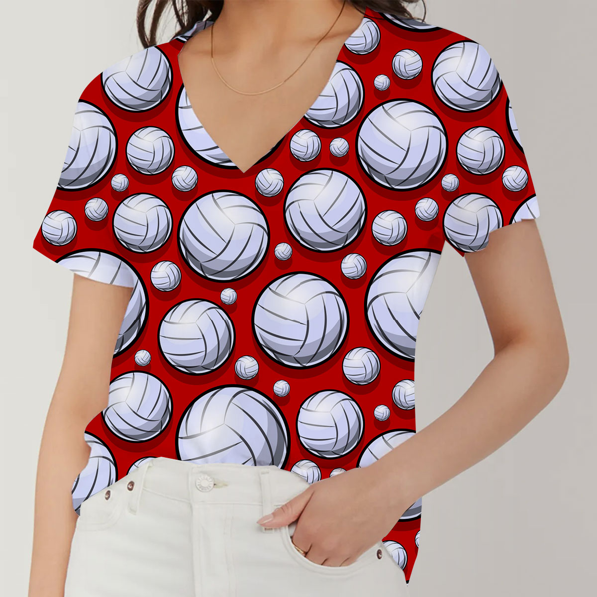 Red Volleyball V-Neck Women's T-Shirt