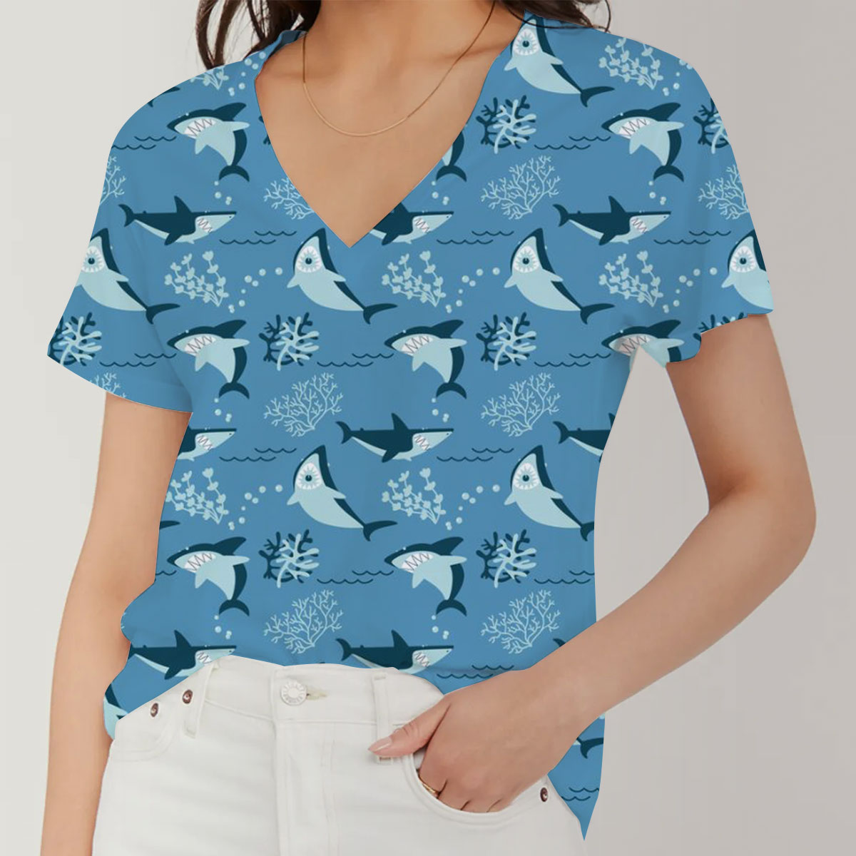 Seaweed Great White Shark V-Neck Women's T-Shirt