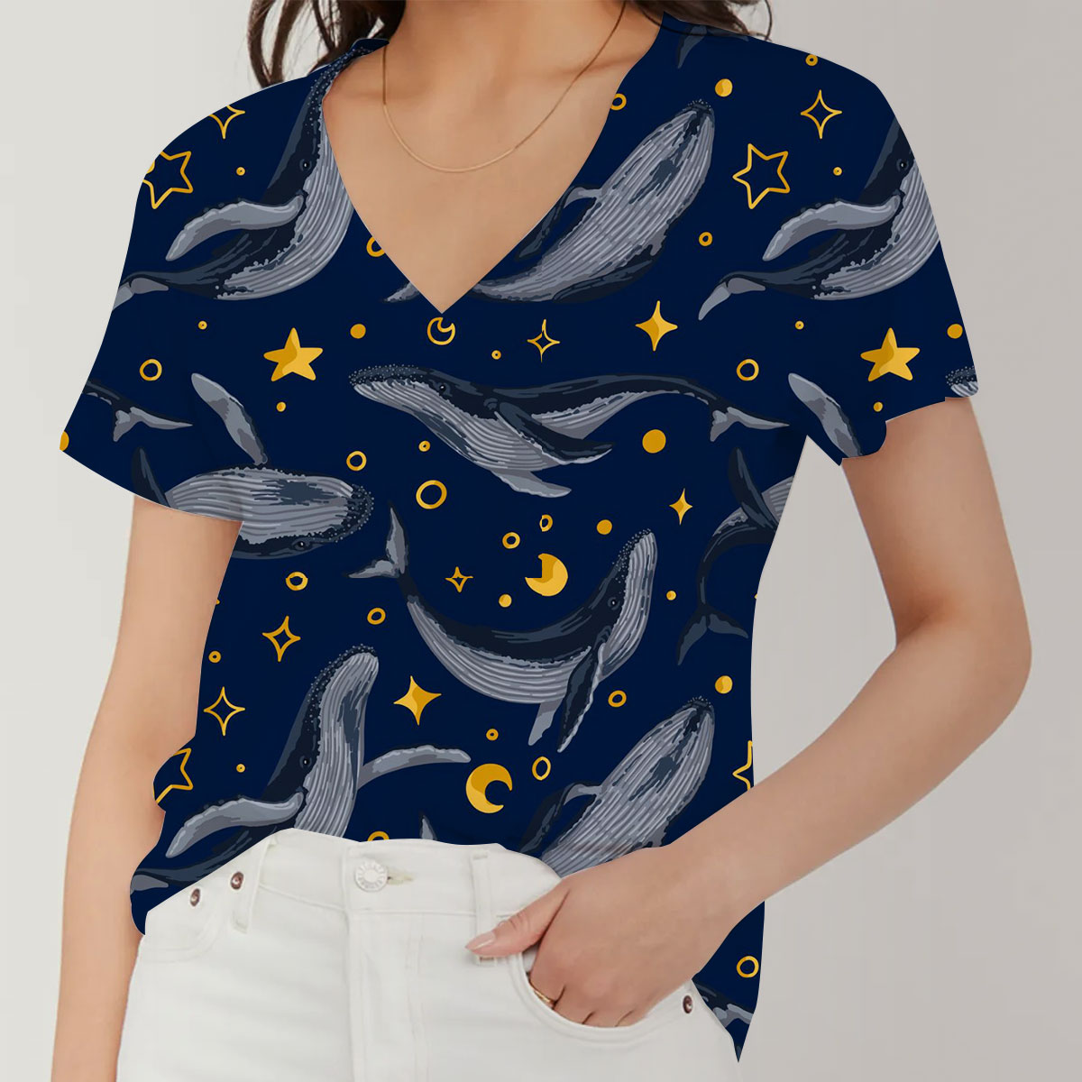 Starlight Blue Whale V-Neck Women's T-Shirt