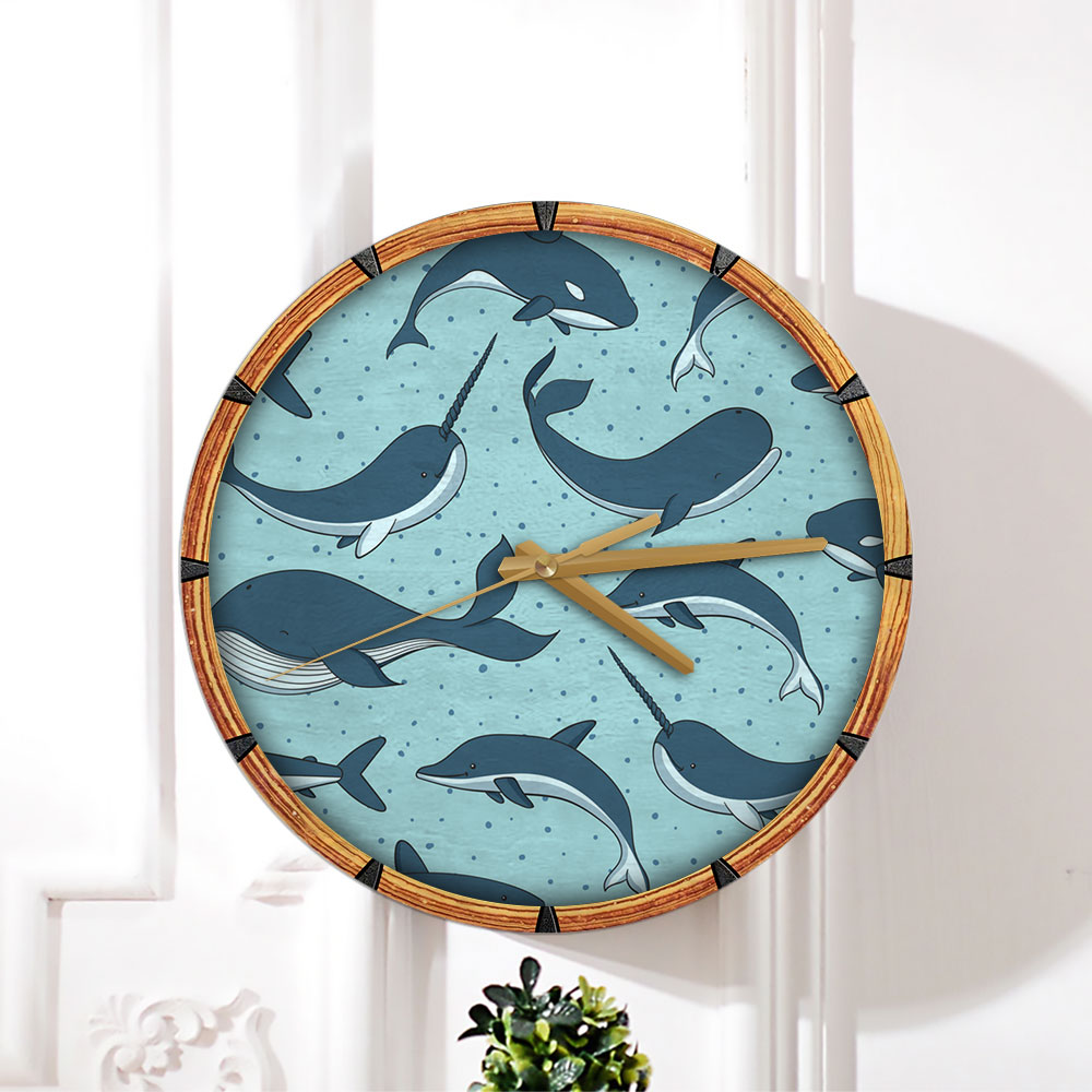 Narwhal Whale Shark Dolphin Wall Clock