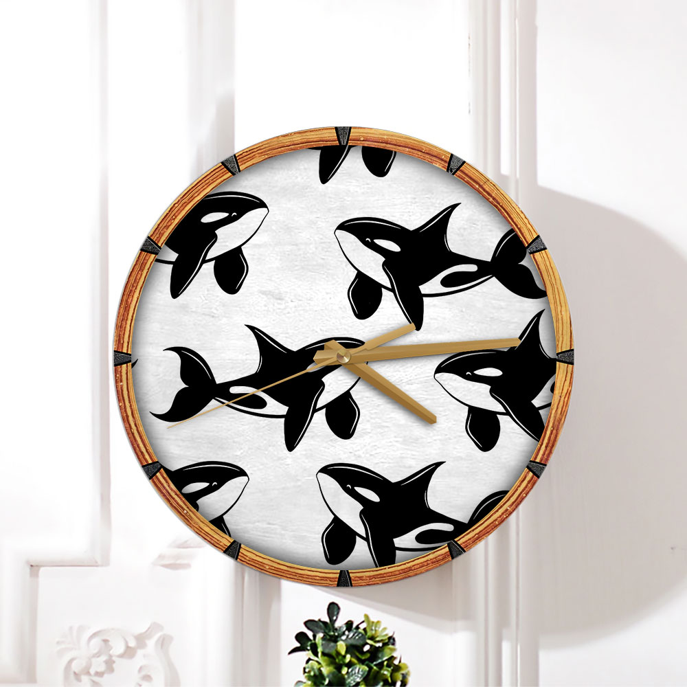 Orca On White Monogram Wall Clock