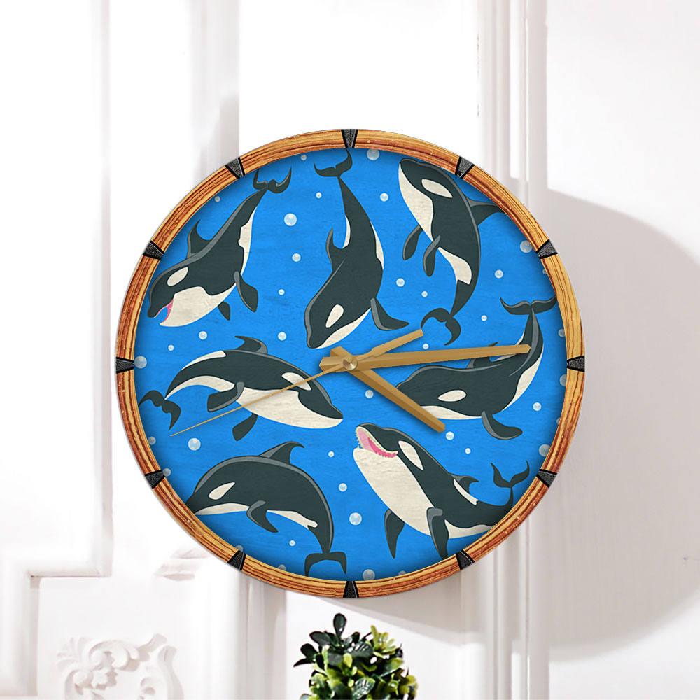 Orca Whale On Blue Wall Clock