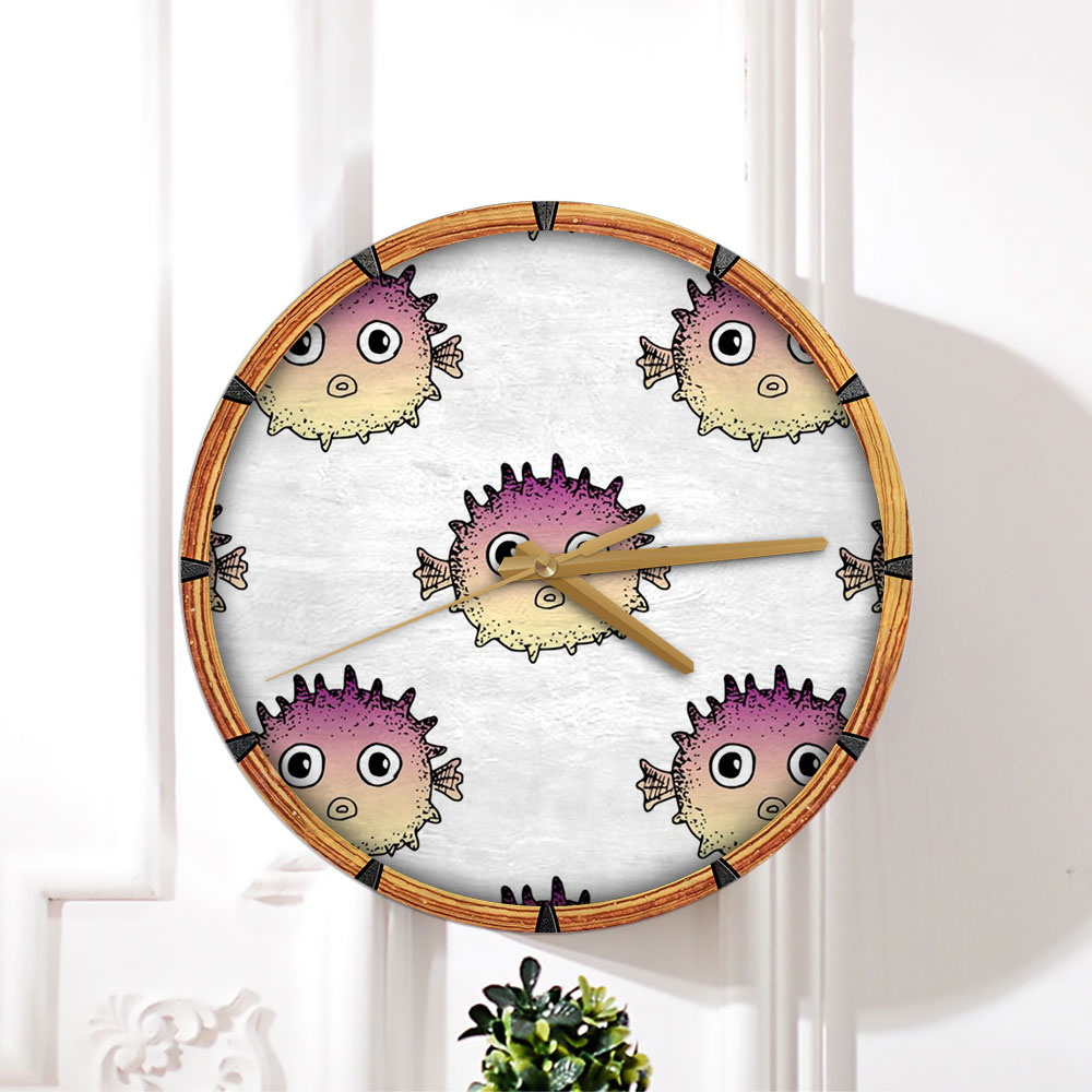Purple Puffer Fish Wall Clock