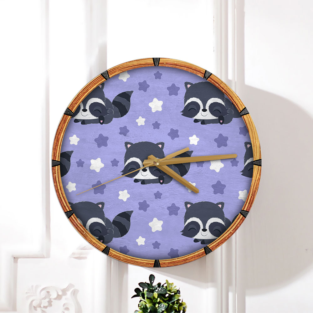 Purple Star Raccoon Wall Clock