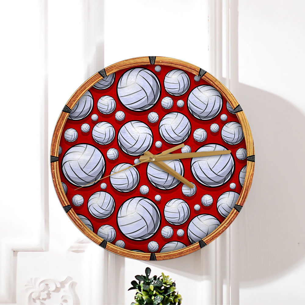 Red Volleyball Wall Clock