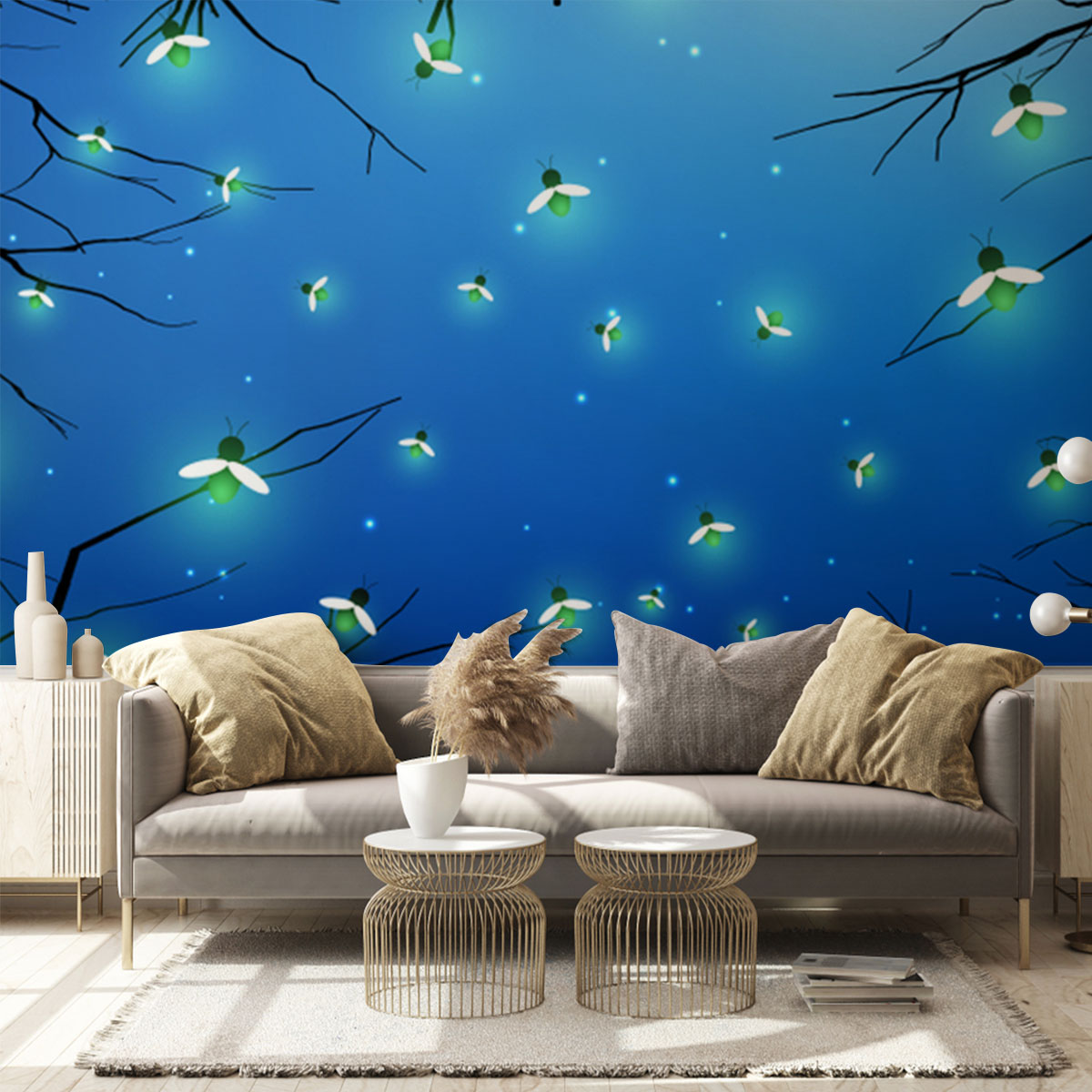 Moonlight Fireflies Wall Mural