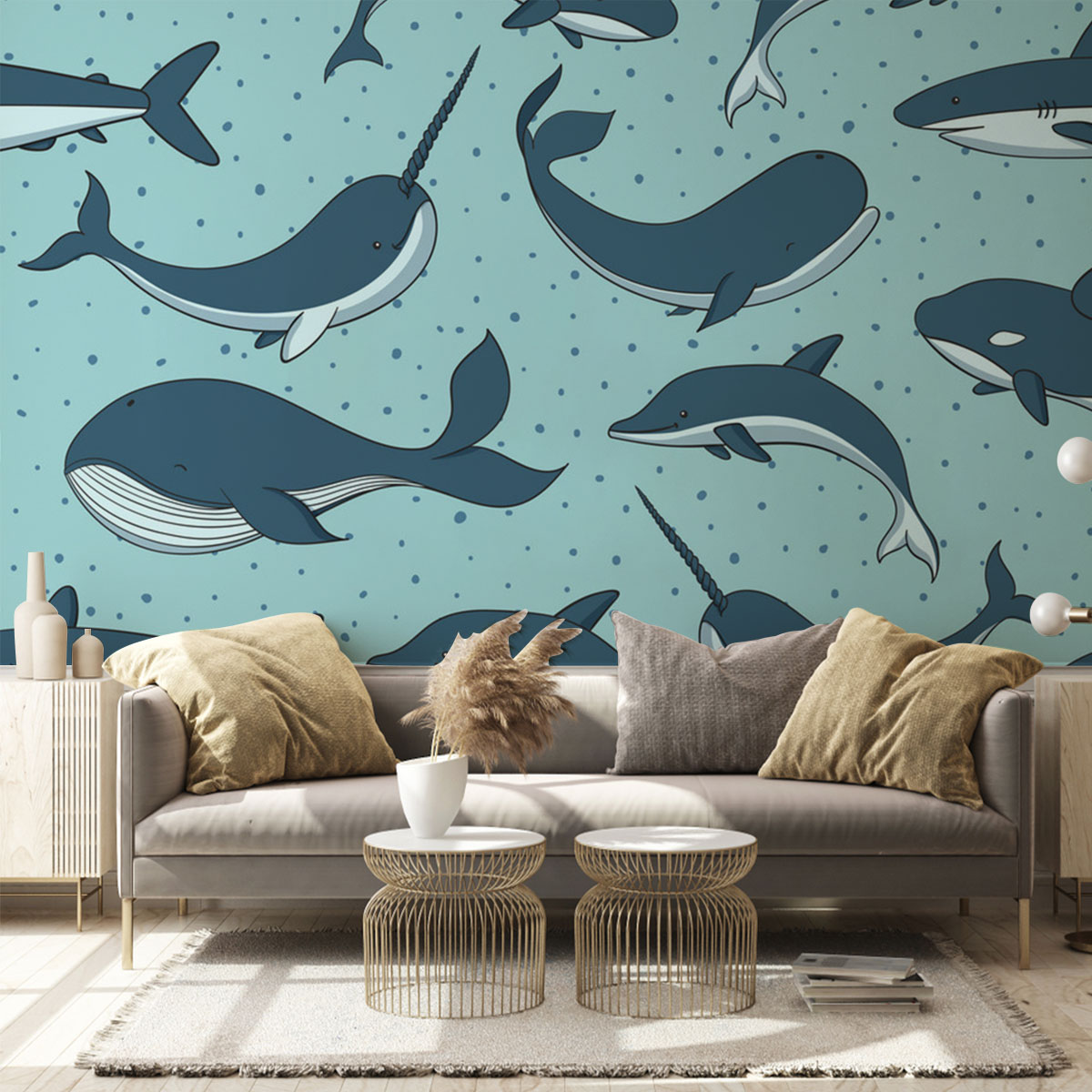 Narwhal Whale Shark Dolphin Wall Mural