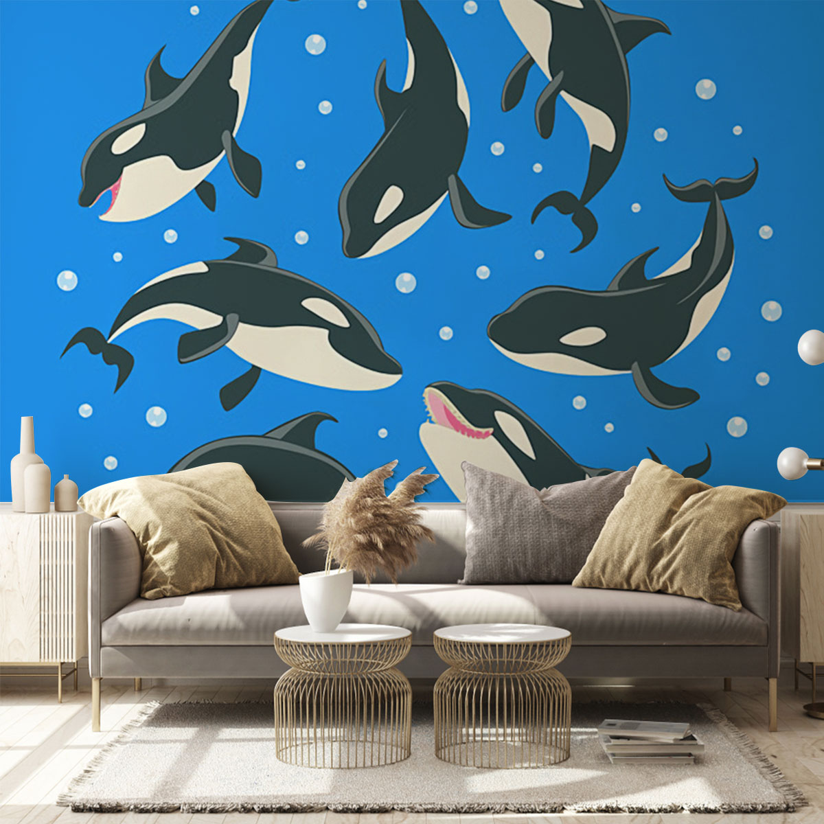 Orca Whale On Blue Wall Mural