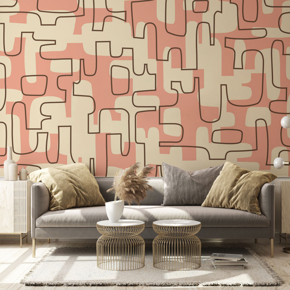 Pink Abstract Mid Century Wall Mural