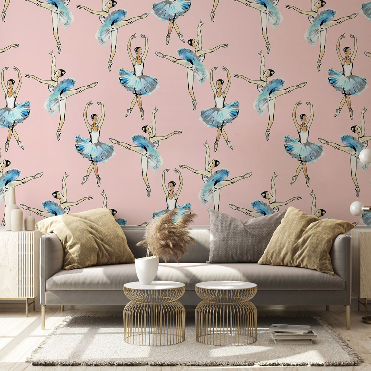 Pink And Blue Ballerina Wall Mural