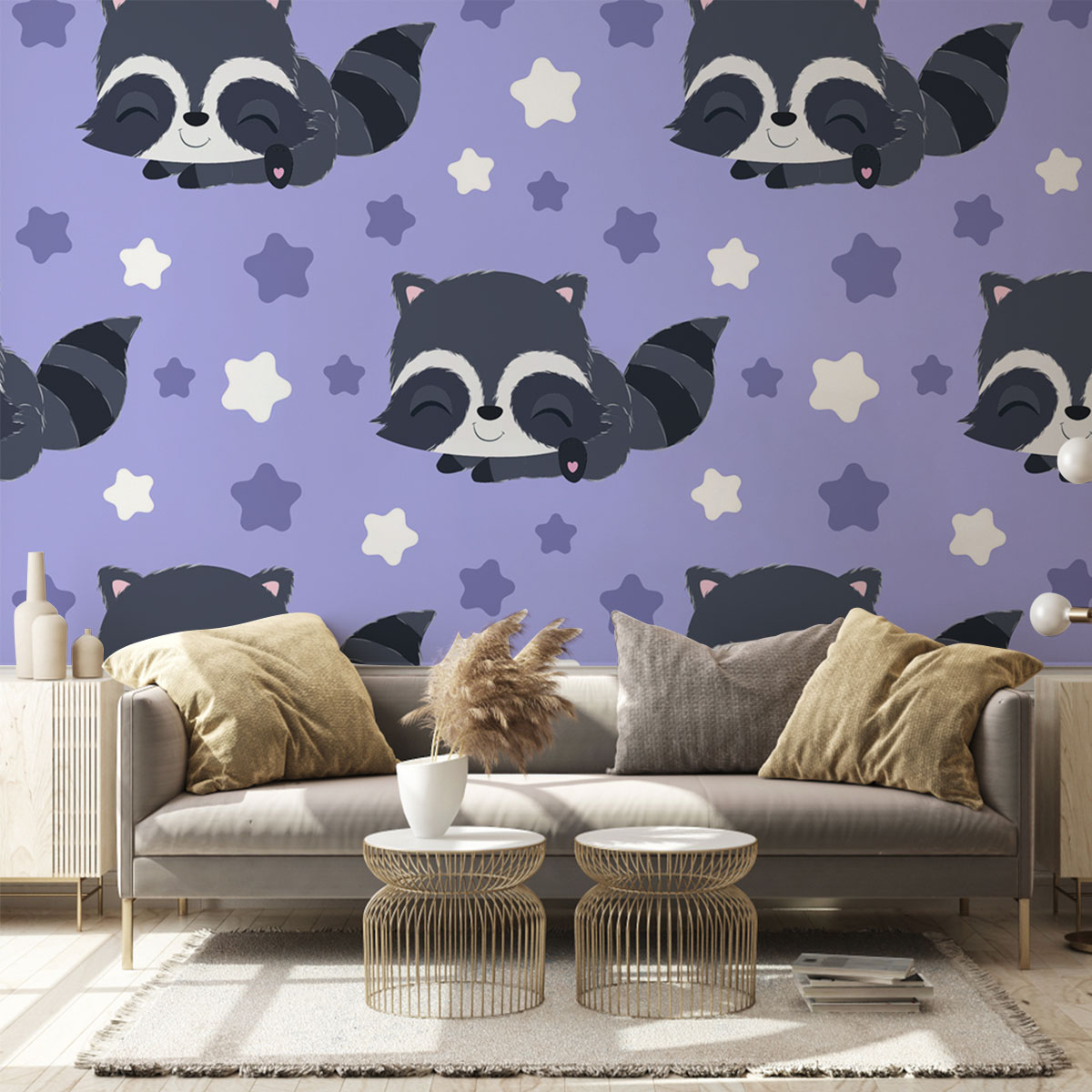Purple Star Raccoon Wall Mural