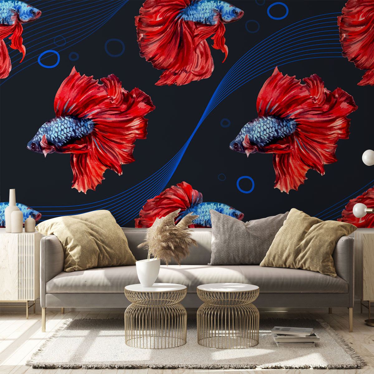 Red Betta Fish Monogram Wall Mural