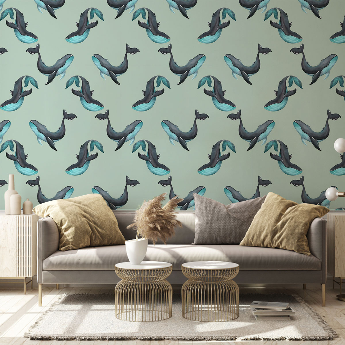 Sparkling Blue Whale Wall Mural