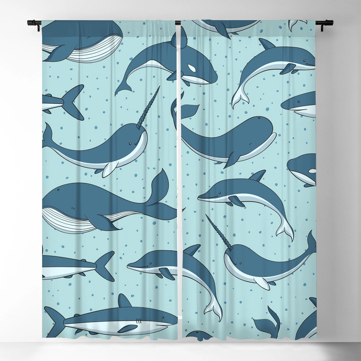 Narwhal Whale Shark Dolphin Window Curtain