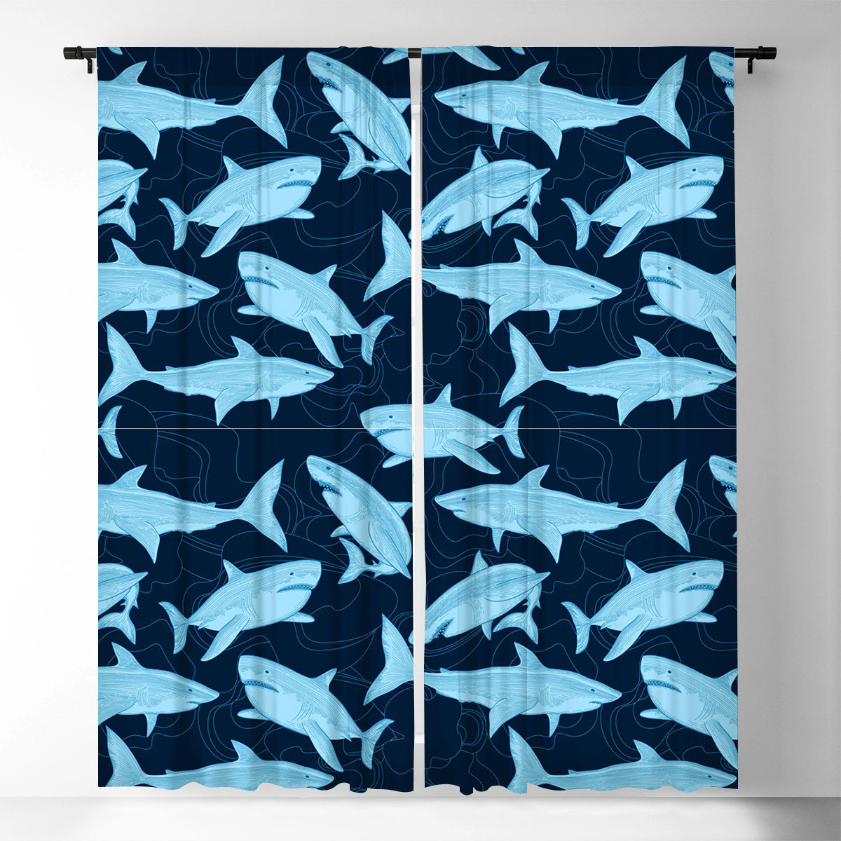 Ocean Great White Shark Window Curtain