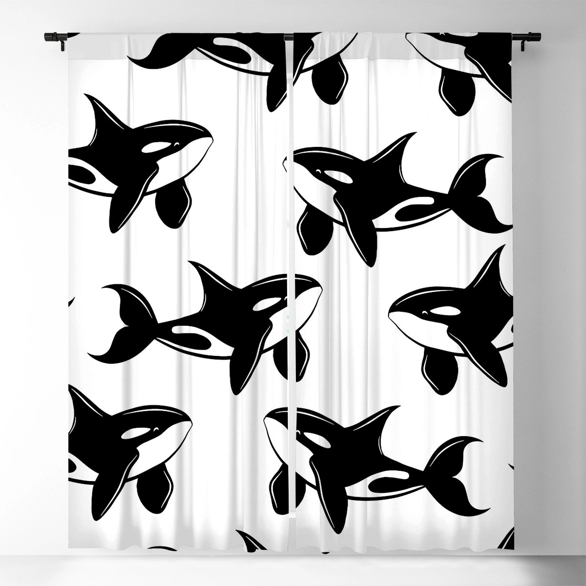 Orca On White Monogram Window Curtain