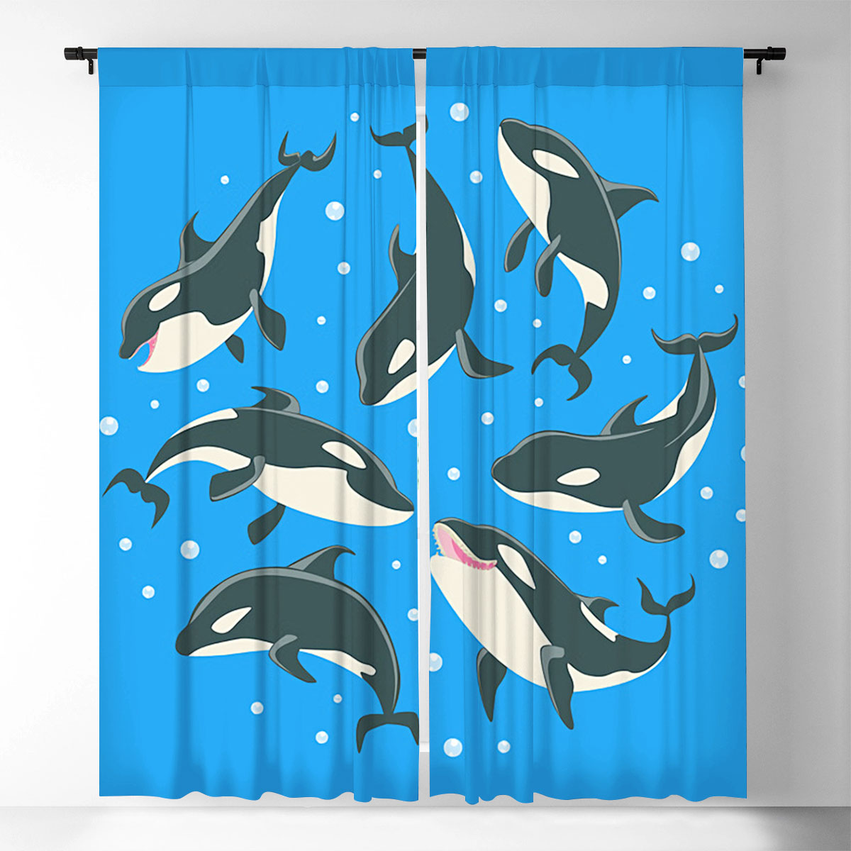 Orca Whale On Blue Window Curtain