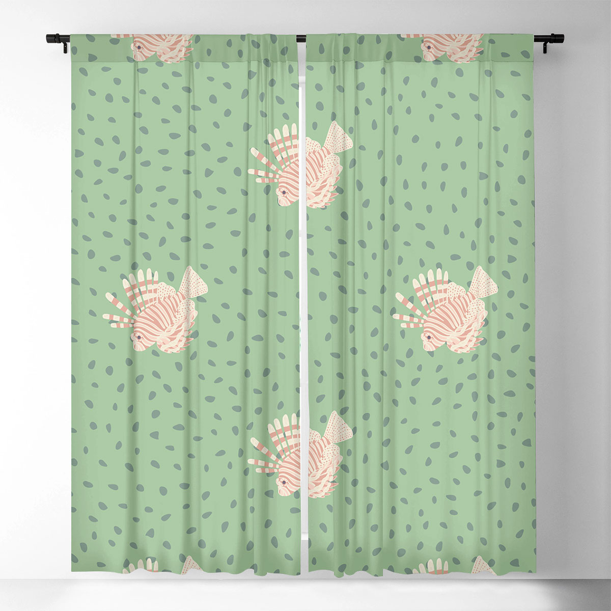 Pink Lionfish On Green Window Curtain