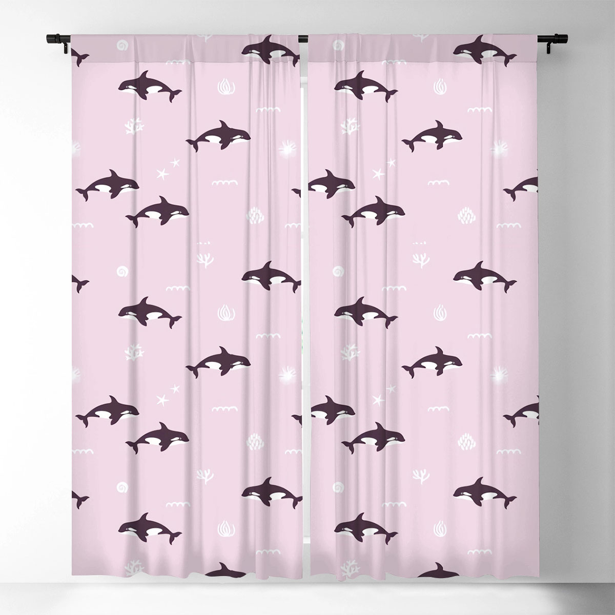 Pink Ocean Orca Window Curtain