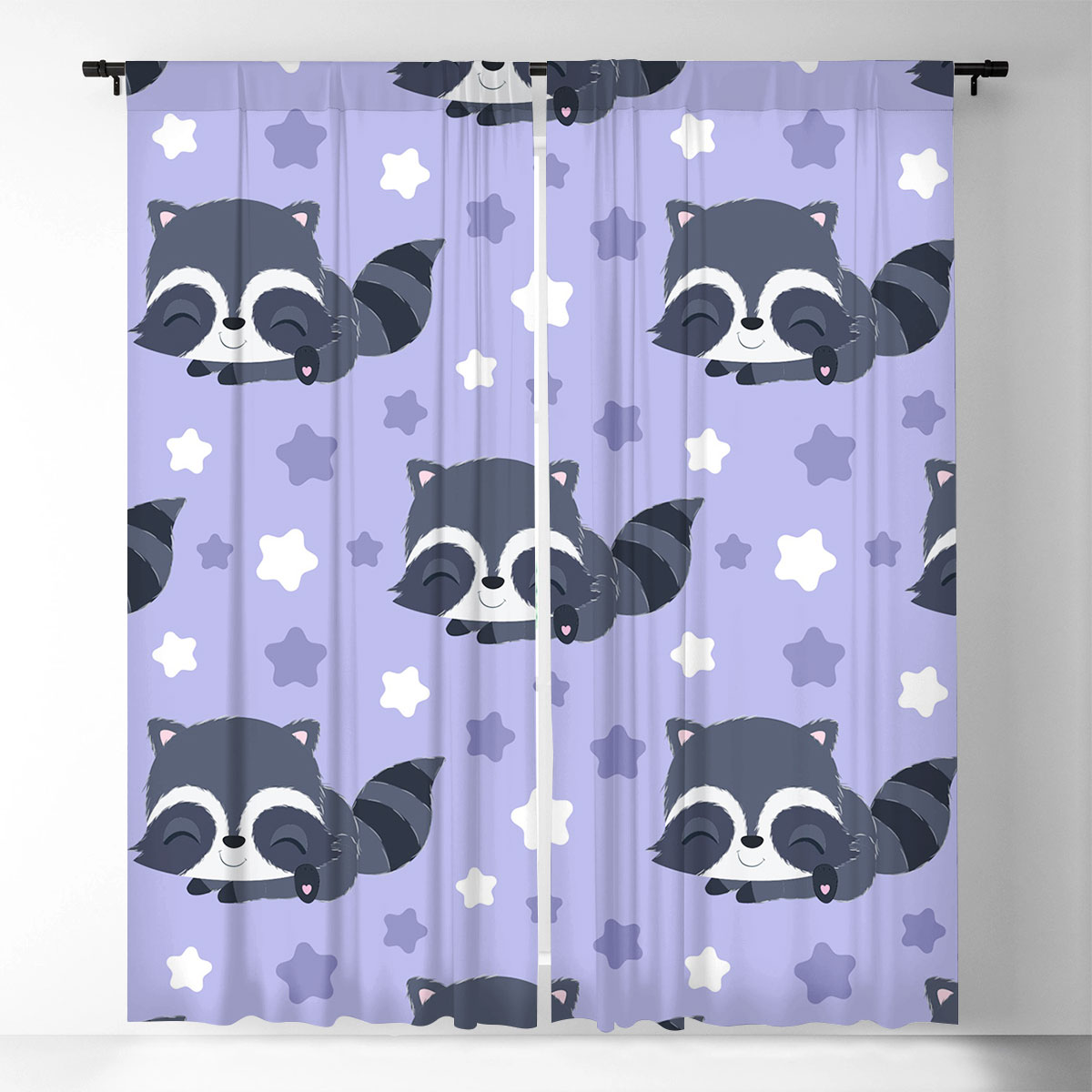 Purple Star Raccoon Window Curtain