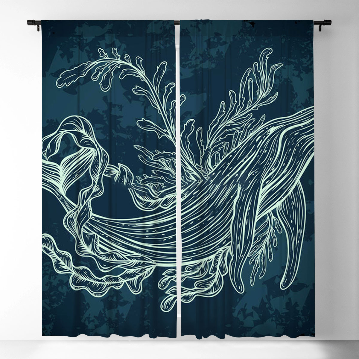 Seaweed Blue Whale Window Curtain