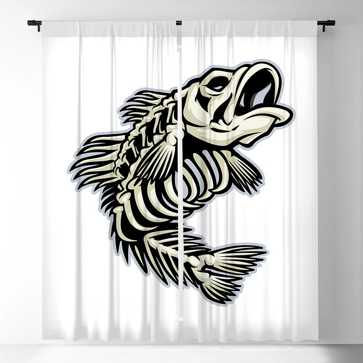 Skeleton Bass Fish Window Curtain