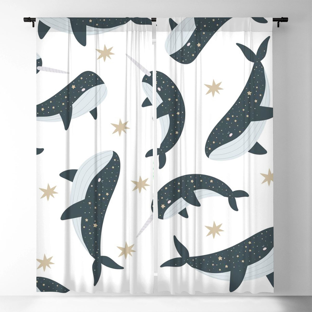 Star Narhwhal Whale Window Curtain
