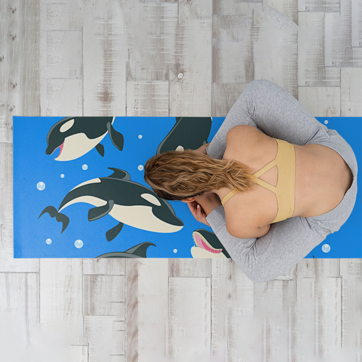 Orca Whale On Blue Yoga Mat