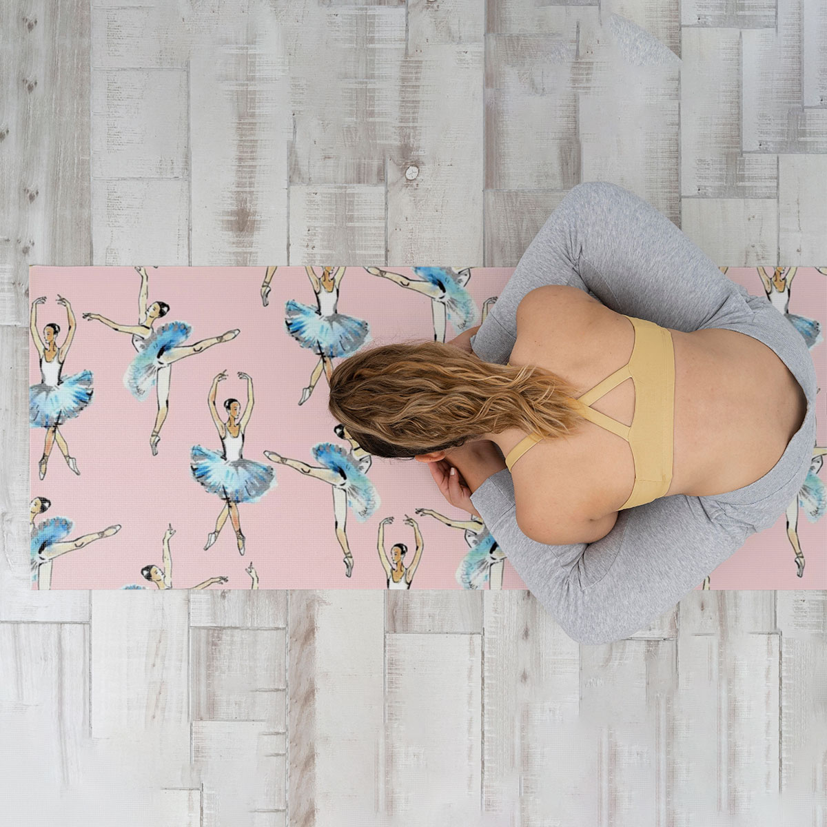 Pink And Blue Ballerina Yoga Mat