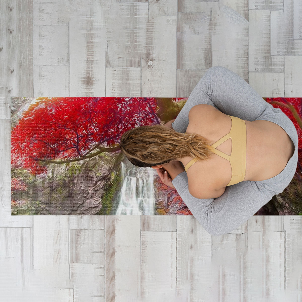 Red Autumn Waterfall Yoga Mat